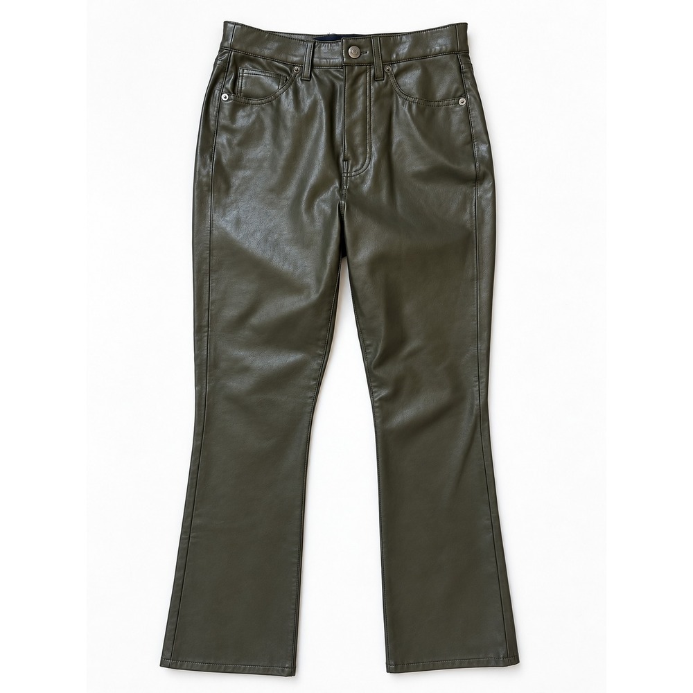 Veronica Beard Carly Kick Flare Faux Leather Pants Loden Olive Green Size 27